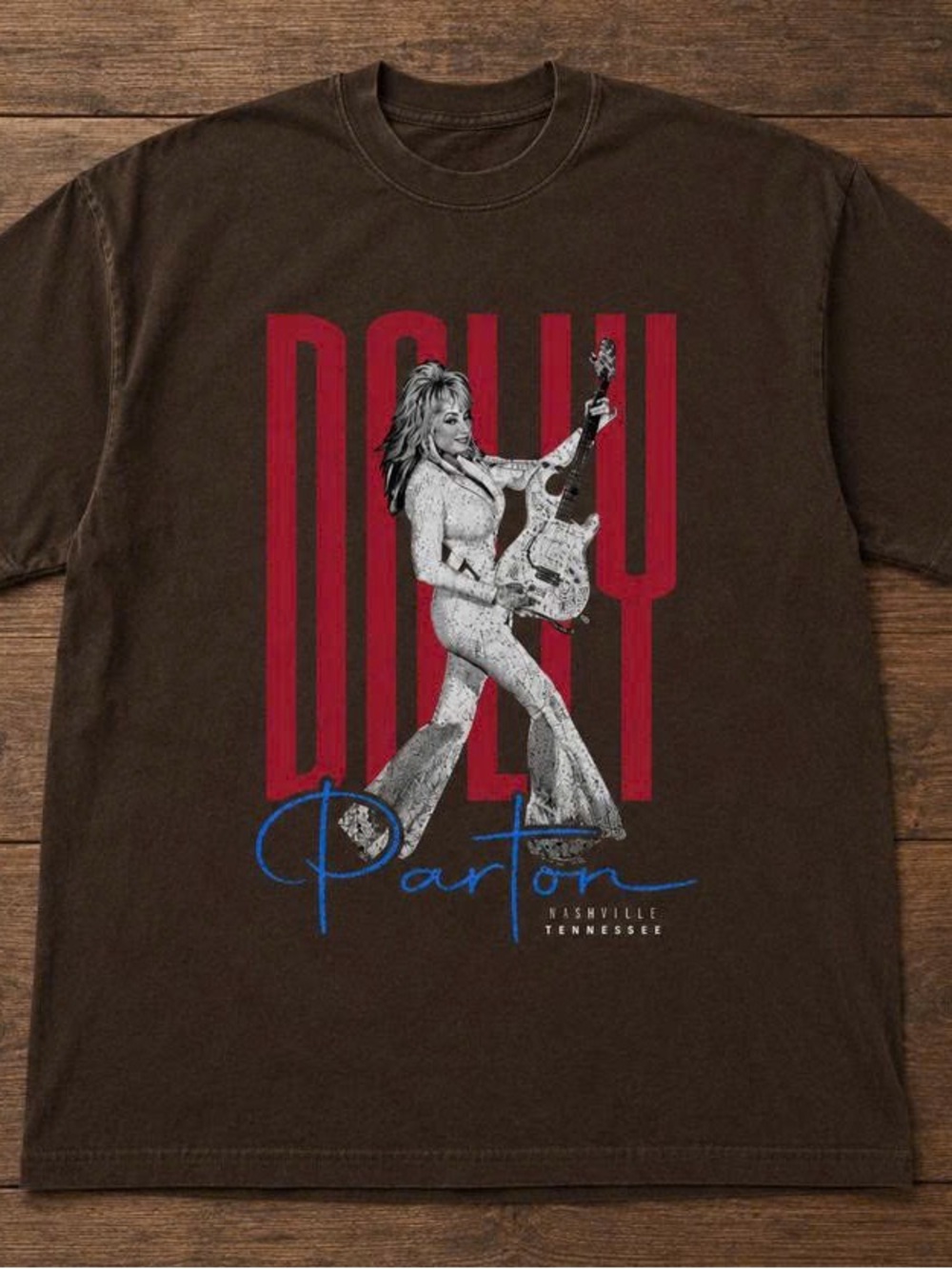 Dolly Brown Dolly Parton Graphic Tee with Red and Blue Print